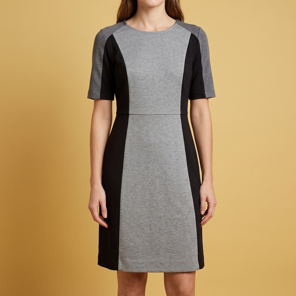 LOFT Dress Womens 6 Colorblock Grey Black Short Sleeve Career EUC